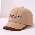 Casquette beige pour enfant avec broderie ours Happy et bordure marron foncé - 46-48 cm / Kaki