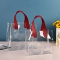 Transparent PVC gift bag featuring stylish red webbing handles and waterproof material - Burgundy Transparent