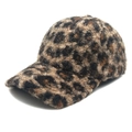 Fashionable leopard print faux shearling baseball cap for autumn winter warmth - Six-panel Round Top Curved Brim Style / Classic Brown Leopard (5#)