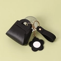 Mini sac porte-clés en cuir noir pour rouge à lèvres avec breloque fleur et miroir - Noir