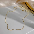 Gold-plated stainless steel chain necklace with flat rectangular link accents and clasp - Corn Chain 40+5cm-Gold