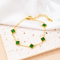18K gold plated stainless steel bracelet with five square emerald-green stones - Square Green Zirconia Style