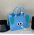 Borsa tote in feltro azzurro con orecchie di animali 3D e ampio spazio interno - Stile Cane con Occhiali / Blu Lago