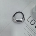 Minimalist silver-finish U-shaped metal alloy hair tie with black elastic band - Silver Large