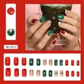 Christmas medium square press-on nails with elk, star and snowflake designs, 24 pieces - Glue Type / Christmas Reindeer Style (W1821)