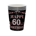 Set of black and pink disposable paper cups with Happy 60th Birthday glitter design - Sixtieth Birthday - Cups