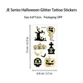 Tatouages temporaires Halloween pailletés or avec citrouilles et fantômes, 6.8x12cm - Éléments de Pierre Tombale Halloween (JE-007)