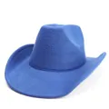 Chapeau de cowboy rétro bleu roi en feutre de laine avec bord incurvé et style vintage - M (57cm) / Bleu saphir