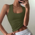 Army green ribbed knit tank top for women with a slim fit and U-neckline style - L / Army Green