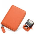 Orange leather accordion card holder with RFID protection and pebbled texture - JP-6003 Style / Bright Orange