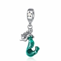 Detailed view of sterling silver mermaid charm with green enamel and star pearl - Green Tail Mermaid with Artificial Pearl(5)