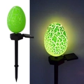 Solar powered garden stake light with green crackle glass egg design in day and night views - Easter Egg Stake (Green)