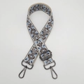 Adjustable beige embroidered bag strap with blue and brown floral patterns and dark hardware - Beige Light Blue Gunmetal Hook