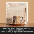 Ceramic espresso cup with gold hand-painted daisies, wooden coaster, and gift box set - Gold Painted Daisy Cup + Walnut Saucer + Ceramic Spoon (Gift Box)