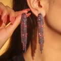 Elegant long fringe tassel earrings featuring sparkling purple gradient rhinestones - 3D Style / Dark Purple Pink Gradient
