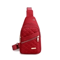 Red nylon crossbody chest bag with diamond quilted pattern and multiple zippers - Style 4 Wine Red