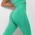 Mint green high-waisted seamless yoga leggings with peach lift and breathable textures - Bright Green