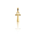 Polished 24k gold plated stainless steel Ankh cross pendant with vertical reflection - DZ02 (Ankh Cross) / Gold