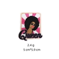 Embroidered black girl patch with Queen text and pink afro hair accessory for clothing - Style 4 Queen Pink Girl
