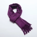 Deep purple winter scarf with elegant long fringes made of soft cashmere-like fabric - Violet