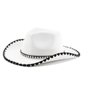 Macro detail of white felt cowboy hat with rivet leather belt and woven edge - M (56-58cm) / White Hat with Black Whipstitch Edge
