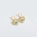 Exotic golden heart hoop earrings featuring blue and white evil eye enamel charms - Heart Evil Eye