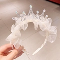 Cerchietto corona da principessa in argento con pizzo a rete bianca e strass lucidi - Giallo chiaro