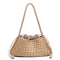 Handcrafted woven handbag in metallic champagne gold leather with braided handle - Champagne Gold