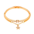 Minimalist gold-tone rose gold star bangle with round white diamond and pavé star charm - KC Gold