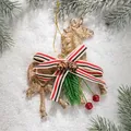 Golden unicorn Christmas tree ornament with pine cones, red berries and a festive bow - Gold Unicorn Hanging Ornament (Style F)
