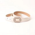 Cintura bianca da donna in finta pelle con lussuosa fibbia ovale in perle e strass - Bianco