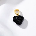 Elegant heart-shaped black textured pendant with a gold-plated crystal-set bail for DIY jewelry - Black