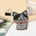 Classic cartoon cat keychain with sparkling rhinestones and black tassel for handbags - Black & White
