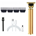 Golden embossed vintage hair clipper set with four guide combs and USB charging cable - Gold Direct Charging - Metal Body