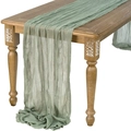 Olive green cheesecloth table runner with elegant wrinkled texture for wedding decor - 90*180cm / Smoke green