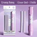 Purple retractable pen-style eraser set with cute bunny patterns and 3 refills - Creamy Rabbit (3 PCS Set) / Purple