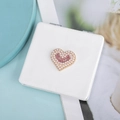Mini specchio da trucco in pelle PU bianca con cuore di perle e strass rosa - Fucsia