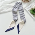 Blue and white striped silk scarf ribbon for hair and bags with navy angled tips - Navy Blue Fine Lines