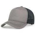 Classic grey and black mesh trucker hat with a curved brim and breathable five-panel design - Gray