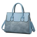 Sac à main bleu clair en similicuir avec motif crocodile et doubles poignées supérieures - Bleu Sac simple