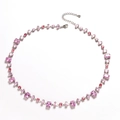 Silver chain necklace with rectangular pink and round red crystals in a layered design - Pink & Red Mixed Shapes (Silver Base)
