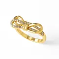 Gold plated open ring with double layered bowknot shape and white zircon accents - Bowknot Style
