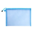 Light blue transparent mesh storage bag with zipper and portable lanyard for students - A6 (21X11.5cm) / Blue