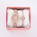 Rose gold watch and bracelet set with rhinestones in a pink jewelry gift box - Style 8 + Bracelet + Box
