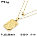 Collier en acier inoxydable plaqué or 18k avec pendentif carré lettre B et motif rayons - Lettre B (KN236554-GG)