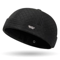 Men's black quilted docker hat with fleece lining and silver metal sports label - Adjustable / Black