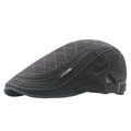 Dark grey quilted canvas newsboy cap with metal buckle and diamond pattern finish - Gray