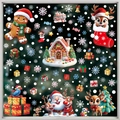 Christmas static window stickers featuring cartoon Santa Claus, reindeer and snowflakes - 6-Pack Collection Gingerbread & Reindeer Theme
