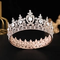 Elegante roségoldene Barockkrone mit funkelnden Strasssteinen und Herzmustern für Bräute - Roségold/Weißer Zirkonia