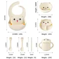 Silicone baby feeding set dimensions and weight details including plate and suction bowl - Cute Cat Pattern Deluxe Feeding Set